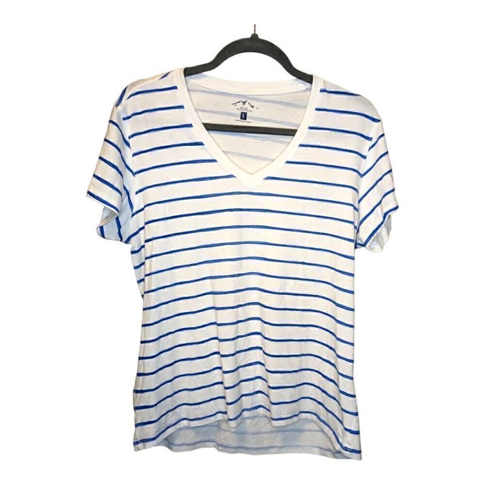 Blue Mountain Striped V Neck Tee Shirt